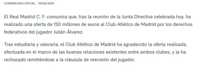 Comunicado oficial del Real Madrid