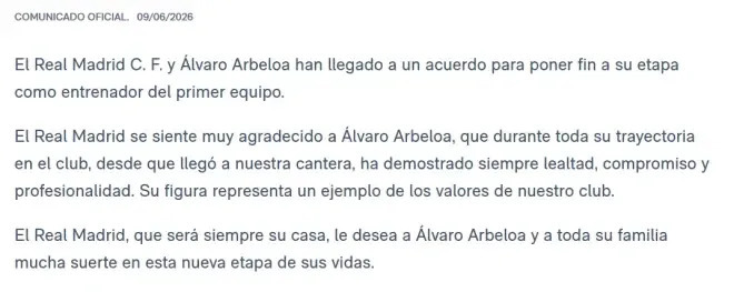 Comunicado Real Madrid