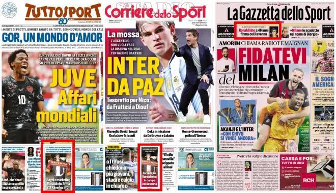 Portada de la prensa deportiva italiana